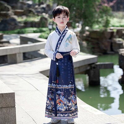 汉服男童儿童古装国学服书童小学生朗诵国风马面裙女童夏季开笔礼