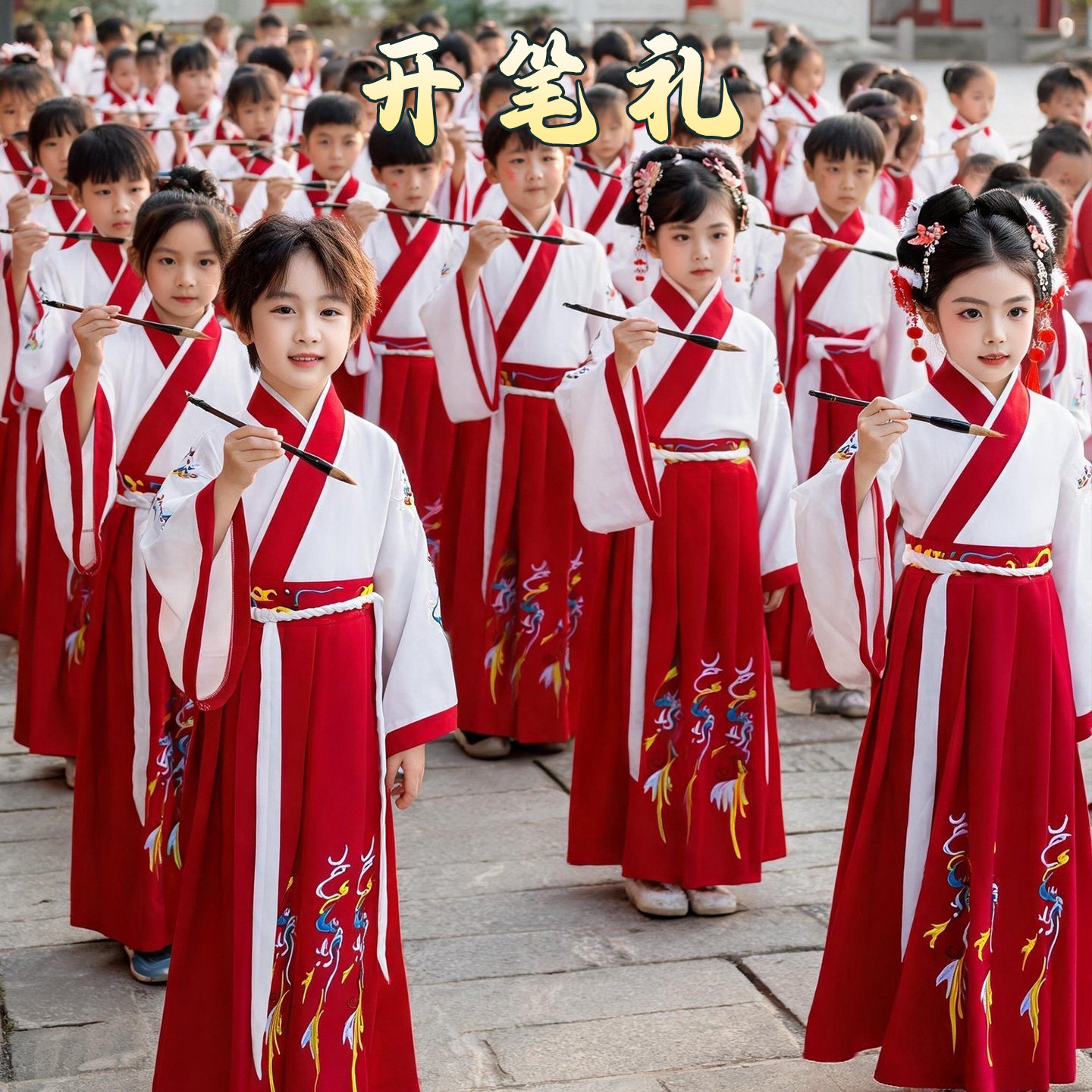 儿童汉服国学服男童小学开笔礼三字经书童演出服女童中秋表演服