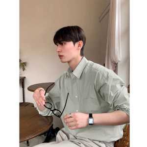 春季高级感纯色衬衫韩版宽松帅气简约长袖潮衬衫衣男MX377-P55