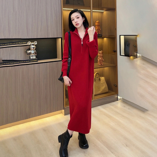 2025秋冬新款高级感时尚百搭加厚打底外穿毛衣拉链连衣裙