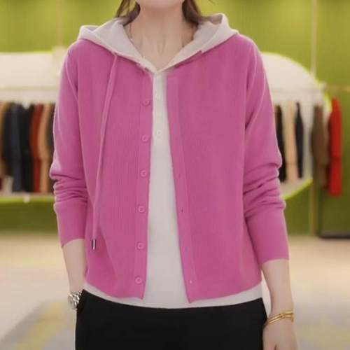 假两件连帽时尚针织款开衫女上衣