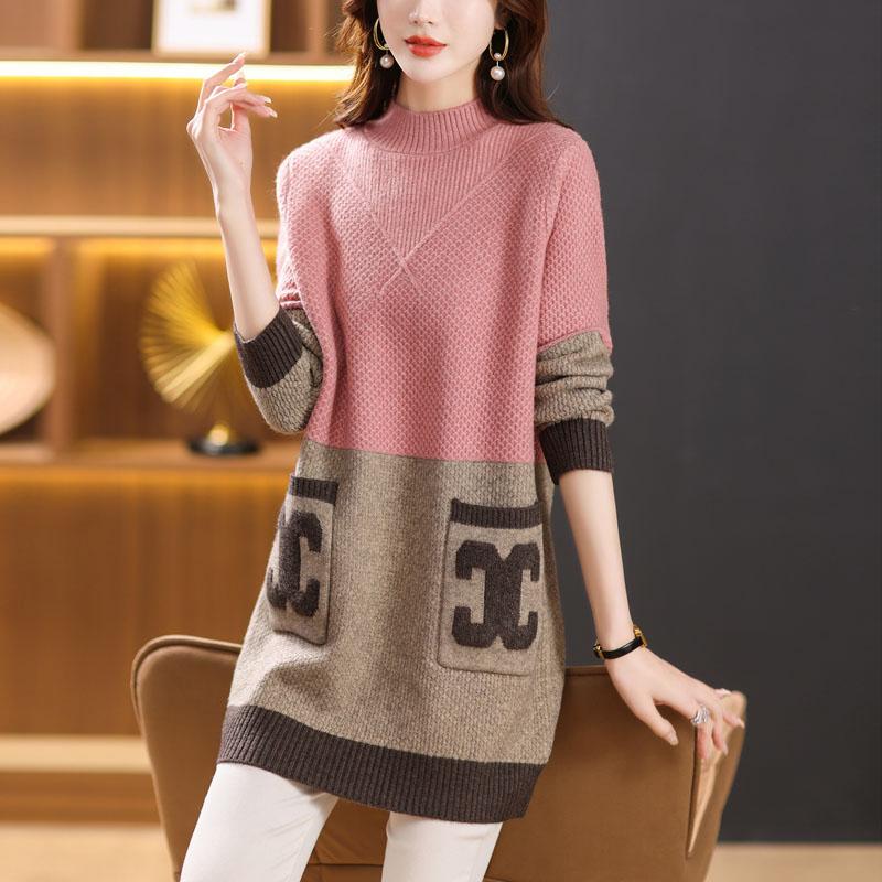 中长款毛衣女2025新款时尚女装秋冬宽松内搭上衣冬季半高领打底衫