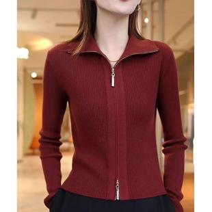 宽松显瘦洋气长袖上衣大码双拉链翻领针织开衫女2025春季新款开衫