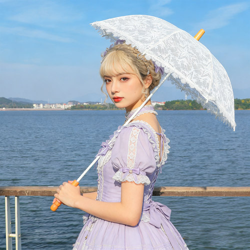 洛丽塔古典风蕾丝直柄伞拍照道具