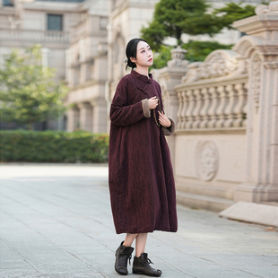 复古棉麻长裙2026新款 亚麻连衣裙女改良旗袍宽松茶服国风加绒袍子