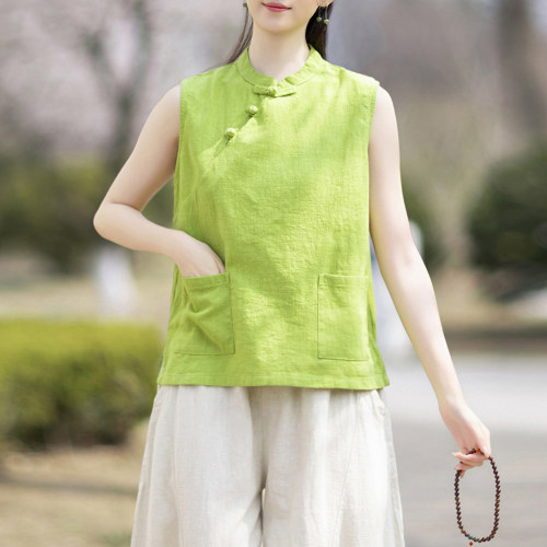CHSSNIKE新中式棉麻无袖衬衫女夏