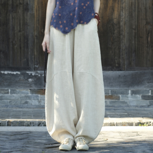 高腰棉麻萝卜裤 宽松复古练功太极裤 女秋冬2026新款 苎麻阔腿灯笼裤