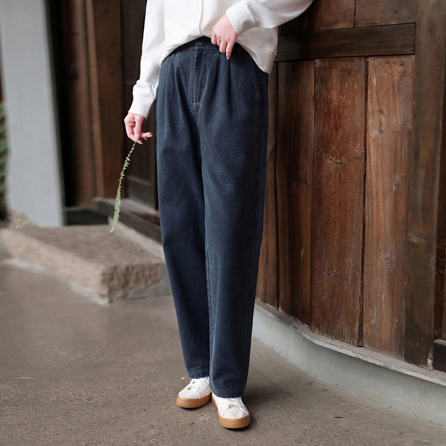 2026春季新款水洗棉萝卜裤女半松紧高腰显瘦收腿九分裤复古休闲裤