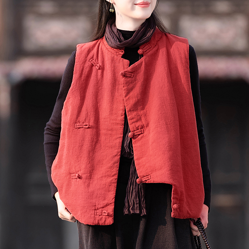 亚麻复古中式马甲背心女秋冬2025年新款棉麻坎肩马夹加厚保暖外套