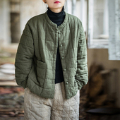 苎麻复古新中式 棉服女冬2025新款 夹棉加厚保暖棉衣茶服棉麻短外套