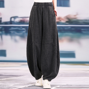 2025春秋棉麻打坐禅修太极裤 女灯笼裤 宽松长裤 苎麻复古阔腿萝卜裤