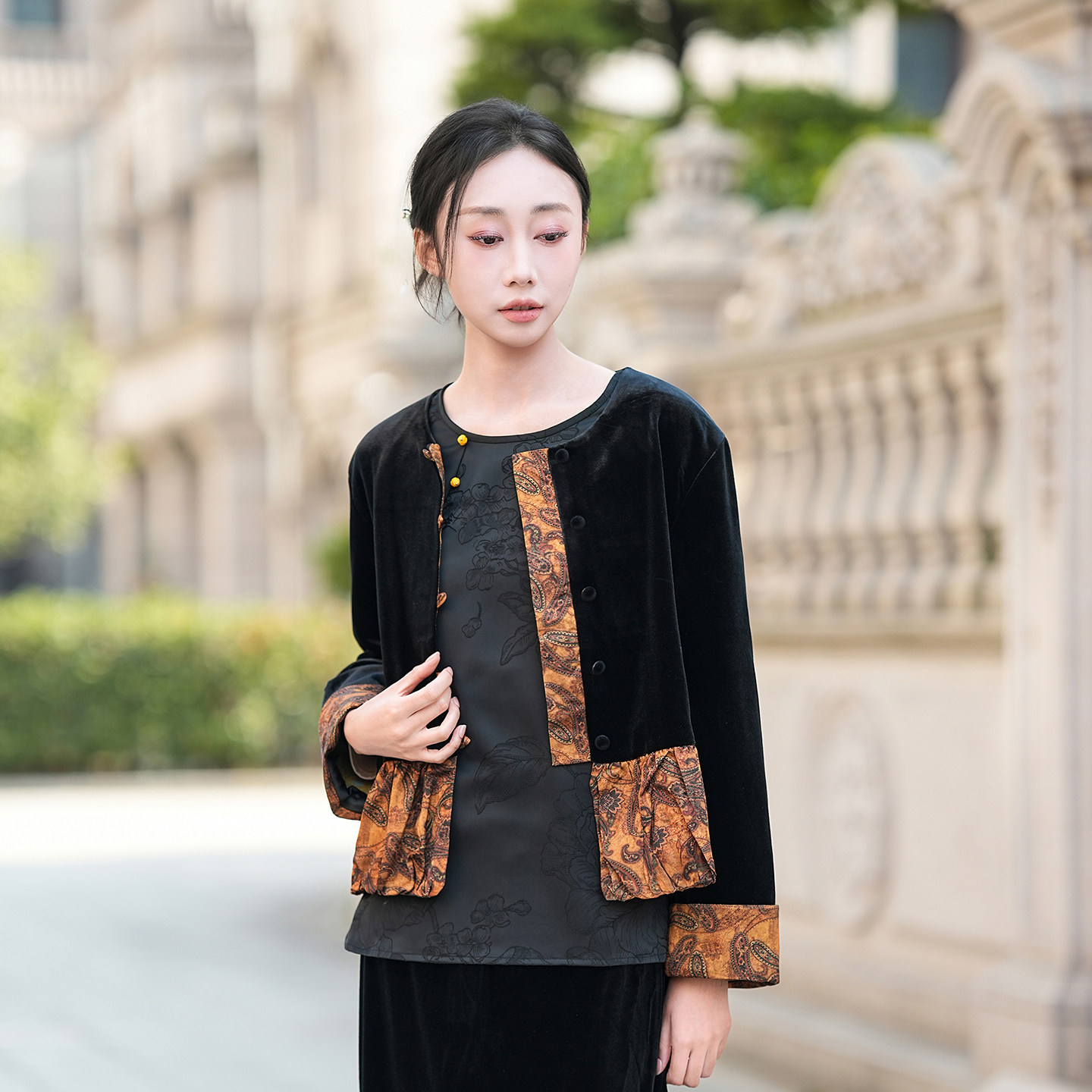 复古风丝绒衬衫女2026新款拼接印花长袖宽松开衫外套气质上衣女装,女装/女士精品,衬衫,淘宝优惠券,粉丝福利购,淘宝优惠卷