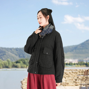 棉麻棉袄女2025冬季 夹棉棉服加厚休闲服国风苎麻棉衣加棉外套 新款