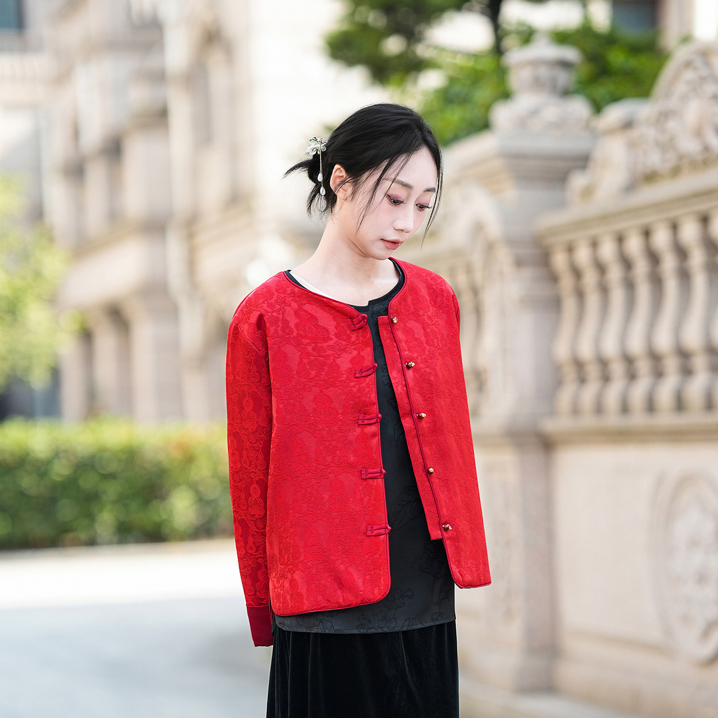 新中式红色棉袄2026新款圆领盘扣棉服女国风缎面提花外套夹棉女装,女装/女士精品,棉衣/棉服,淘宝优惠券,粉丝福利购,淘宝优惠卷