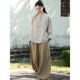禅服棉麻盘扣居士服秋季 太极表演禅修 中国风佛系禅意素衣女新中式