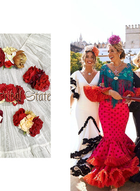 2025红色系西班牙flamenco舞蹈FCBD美国部落风民族风融合舞蹈头花