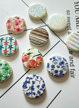 横孔多色30mm印花圆形木片diy饰品材料 配件 木质手工耳环材料