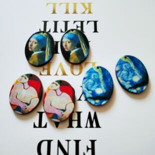 手工耳环diy材料文艺复兴复古油画椭圆木片木质制作耳饰饰品配件