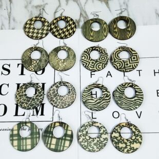 DIY饰品材料配件 50mm圆形印花耳环木片圆形配件 民族风耳环材料