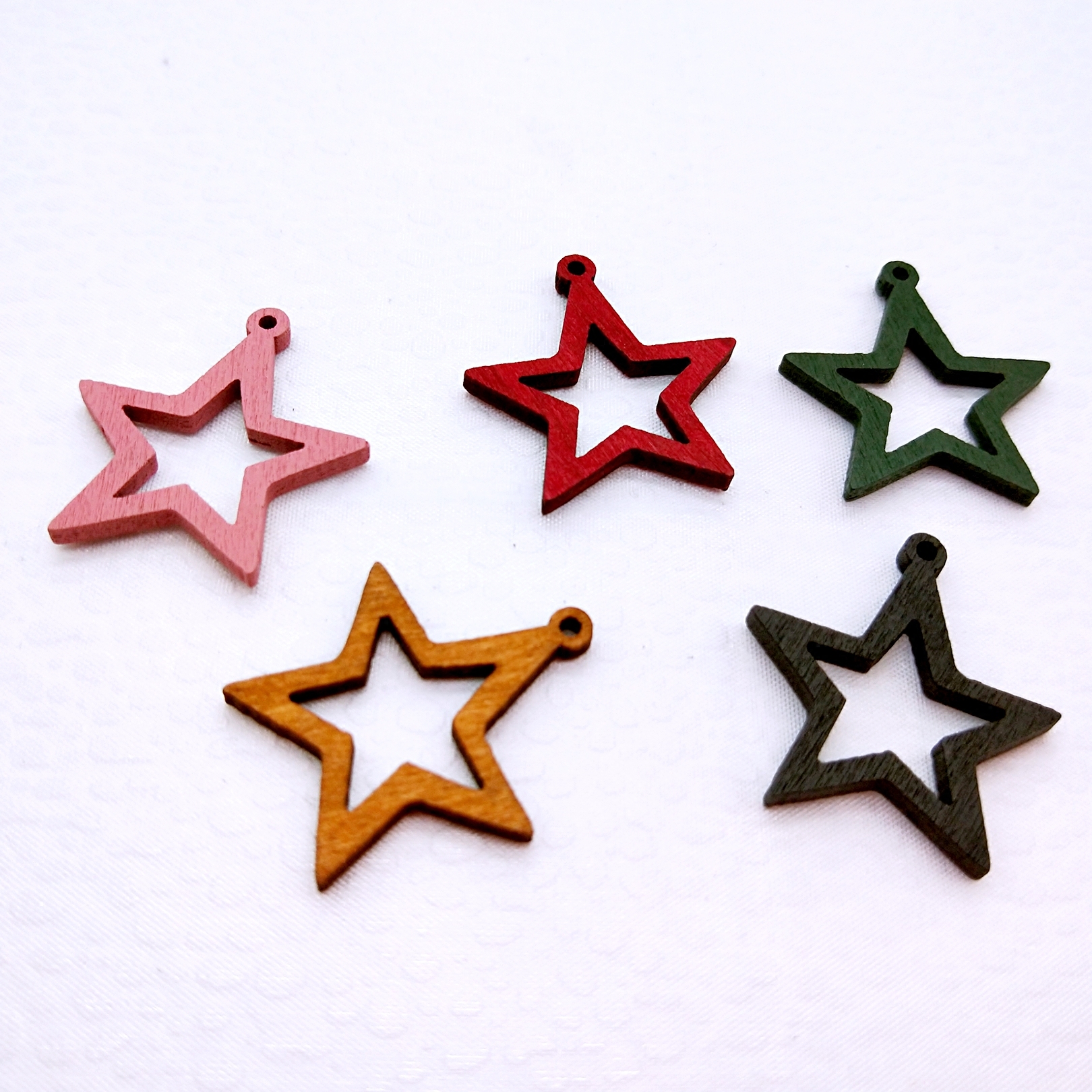 30mm多色五角星形木片diy饰品串珠配件 木质耳环耳坠项链串珠材料