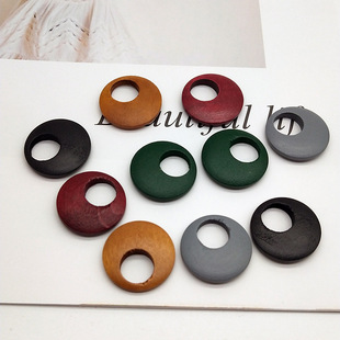 diy饰品材料 配件 木质手工串珠边孔原木色20-35mm圆形耳环木片