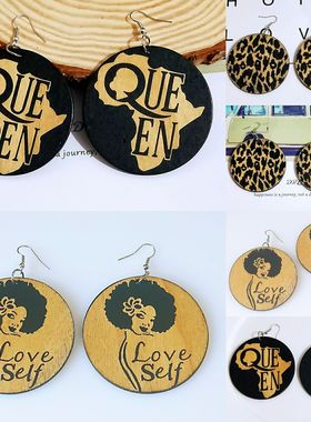 欧美木质耳环几何非洲黑色雕刻圆形耳坠 外贸跨境电商非洲耳环