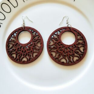 潮人耳环diy饰品木质木制耳环项坠圆形镂空花木片咖啡耳环民族风