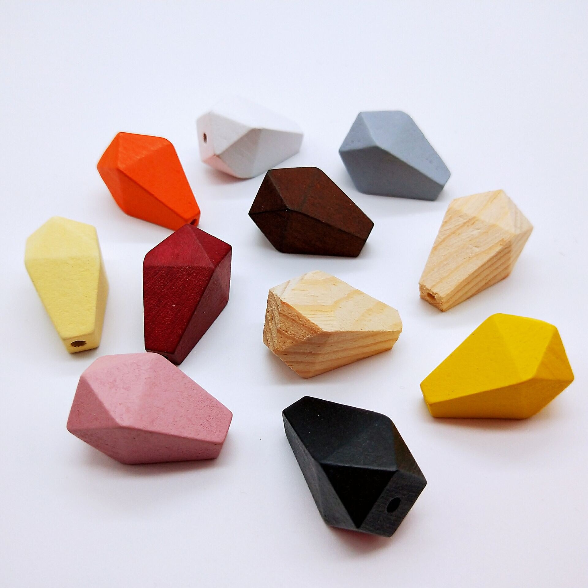 diy散珠手工材料30mm四棱柱木质立体角珠串珠饰品配件 多色