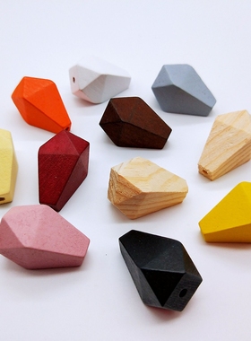 diy散珠手工材料30mm四棱柱木质立体角珠串珠饰品配件 多色