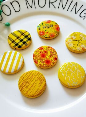 横孔多色30mm印花圆形木片diy饰品材料 配件 木质手工耳环材料