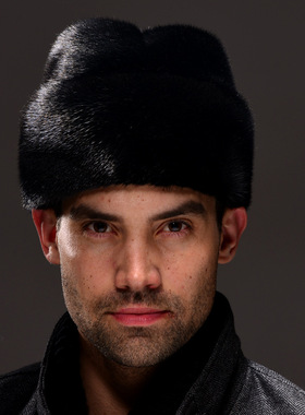 冬天男士真水貂皮草帽子中老年整貂护耳帽绅士帽户外防寒保暖帽