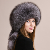 冬季 防寒保暖狐狸毛五尾帽子女护耳皮草帽子真毛整皮蒙古帽滑雪帽
