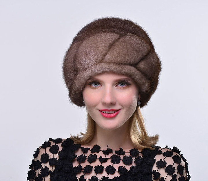 进口水貂皮帽子女整貂真皮草礼帽冬季貂绒保暖护耳三瓣花帽户外帽