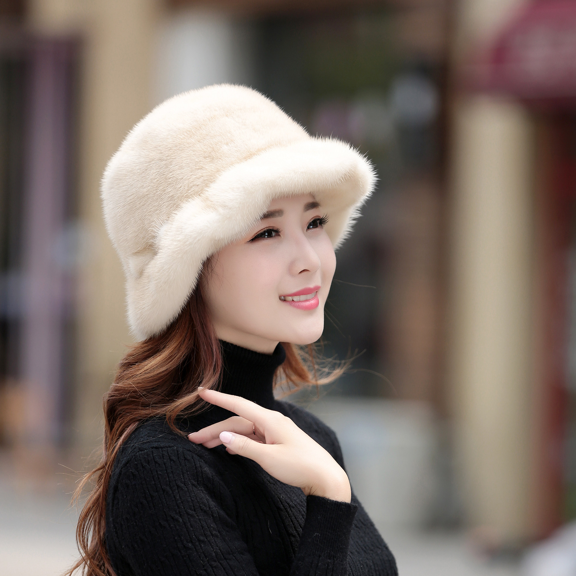 水貂毛帽子女貂皮软礼帽冬季整张皮护耳保暖女士时尚韩版潮帽新款