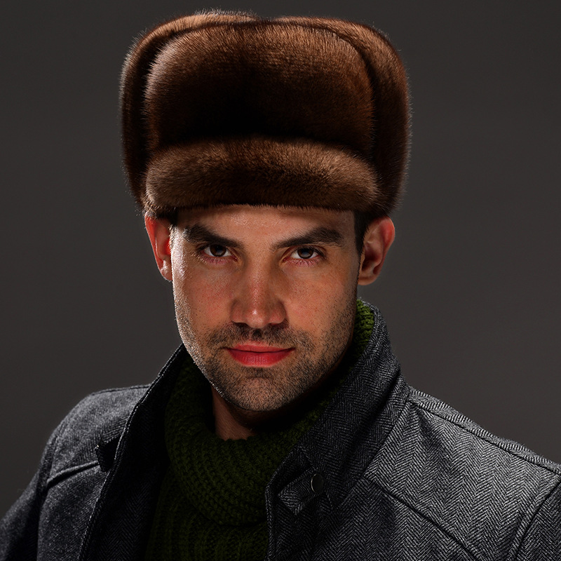 水貂皮帽子男整貂裘皮皮草秋冬新款貂毛中老年人老头棉帽厚保暖