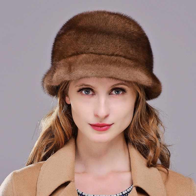 新款水貂毛帽冬季裘皮 女士礼帽保暖护耳进口整张貂皮草毛帽子 厚