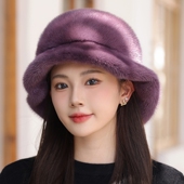 韩版 貂皮帽子女整貂冬季 水貂毛皮草帽子冬天时尚 礼帽貂毛护耳真皮