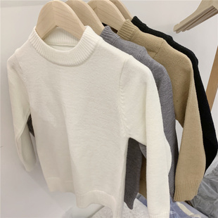 中大童毛衣纯棉女童针织衫男童打底衫套头圆领春秋羊驼绒毛衣清仓