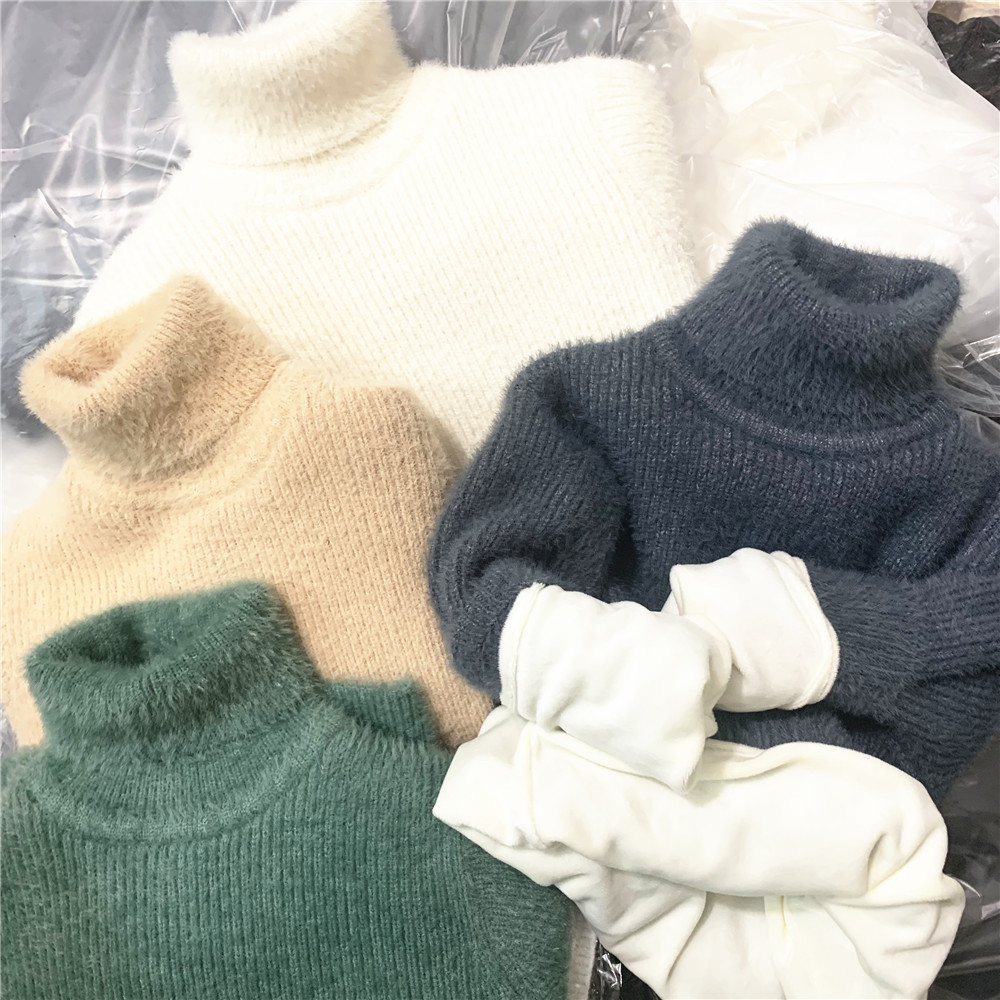 中大童男童女童水貂绒毛衣冬装新款高领儿童加绒加厚打底衫中大童