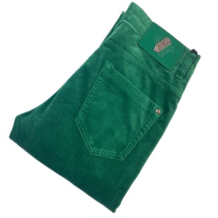 高街痞帅时尚草绿色灯芯绒休闲裤男欧美简约平绒中腰修身小脚裤长