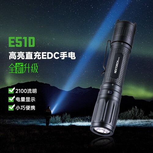 纳丽德E51D便携小手电筒EDC充电