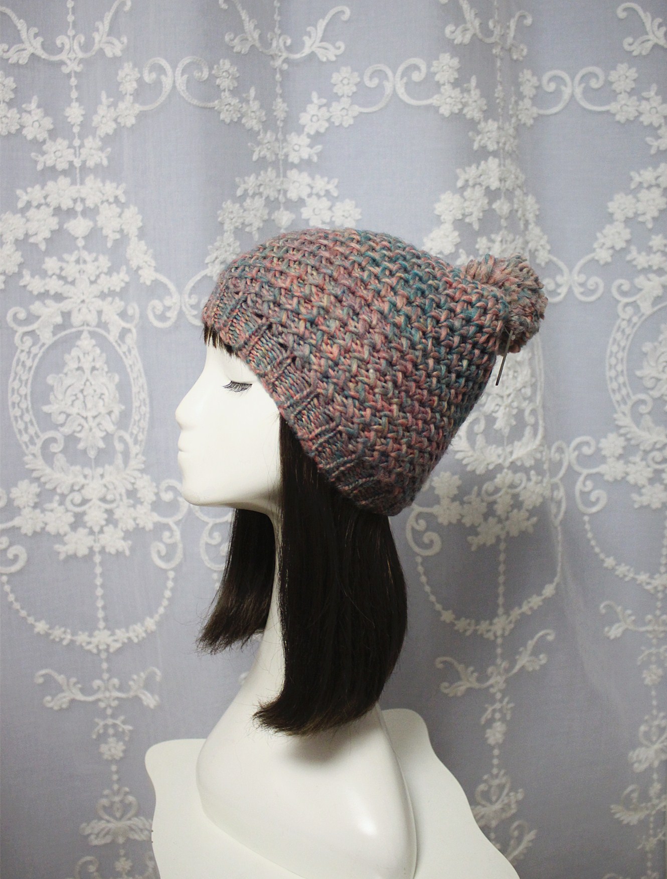 欧美气质拼色街头休闲百搭毛球球针织帽毛线帽子女士春秋冬季新款