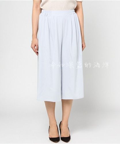 日本潮牌天蓝色气质通勤百搭松紧腰七分阔腿裤休闲裤长短裙裤夏款