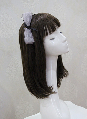 韩国手工精致甜美淡紫色绢纱立体蝴蝶结系带水晶淑女发箍发卡头箍