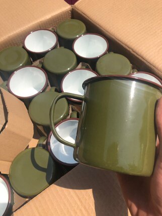 绿色铁军绿色搪瓷口杯9厘米