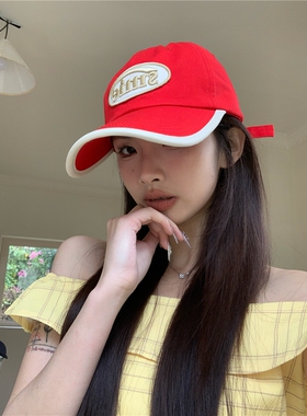 SUSU CHERRY  红色好显白~韩系ins字母刺绣棒球帽女大头围鸭舌帽