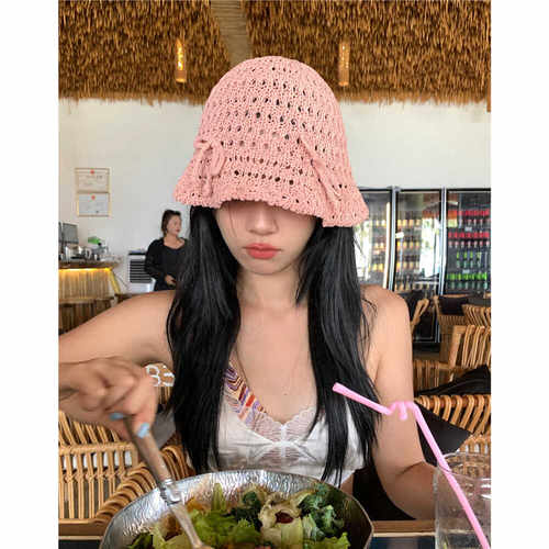 渔夫帽显脸小女蝴蝶结韩版夏甜美