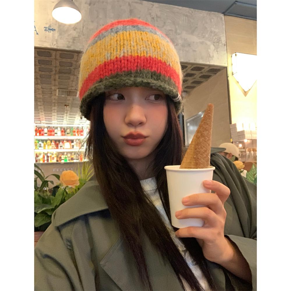 冷帽情侣章若楠同款条纹冬季百搭