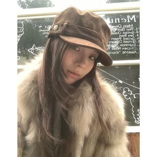 时髦定制｜穿搭博主b入麂皮绒平顶马术帽女冬骑士帽显脸小报童帽