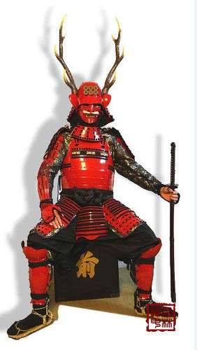 日本盔甲 真田幸村 鹿角协立赤漆涂黑糸威小星二枚胴具足kJ-D62
